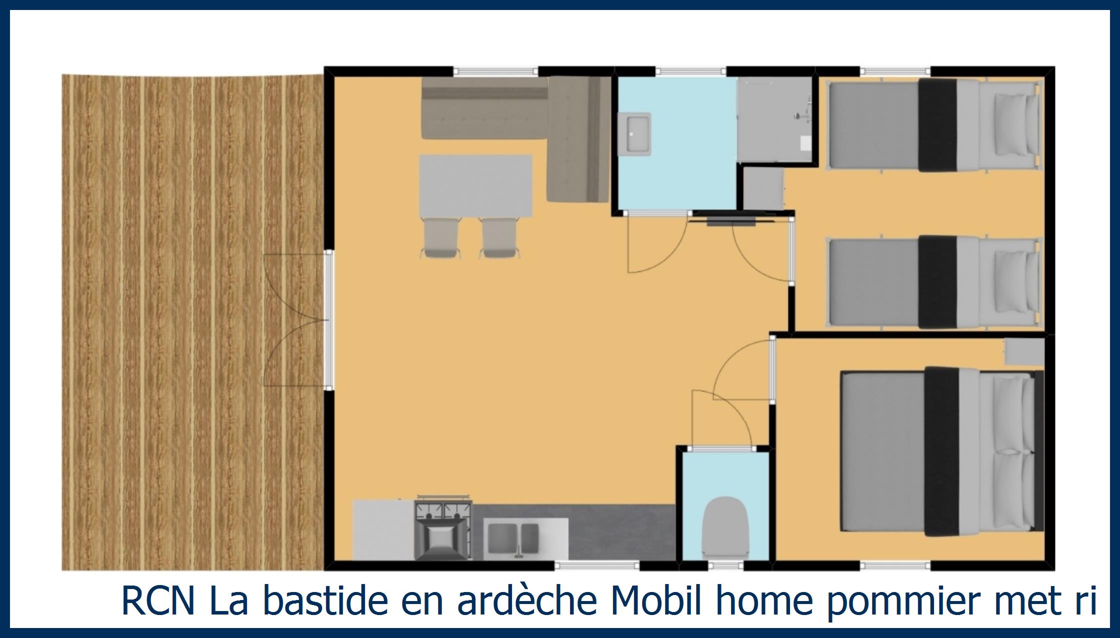 Stacaravan Mobil home pommier met rivierzicht in La Bastide en Ardèche